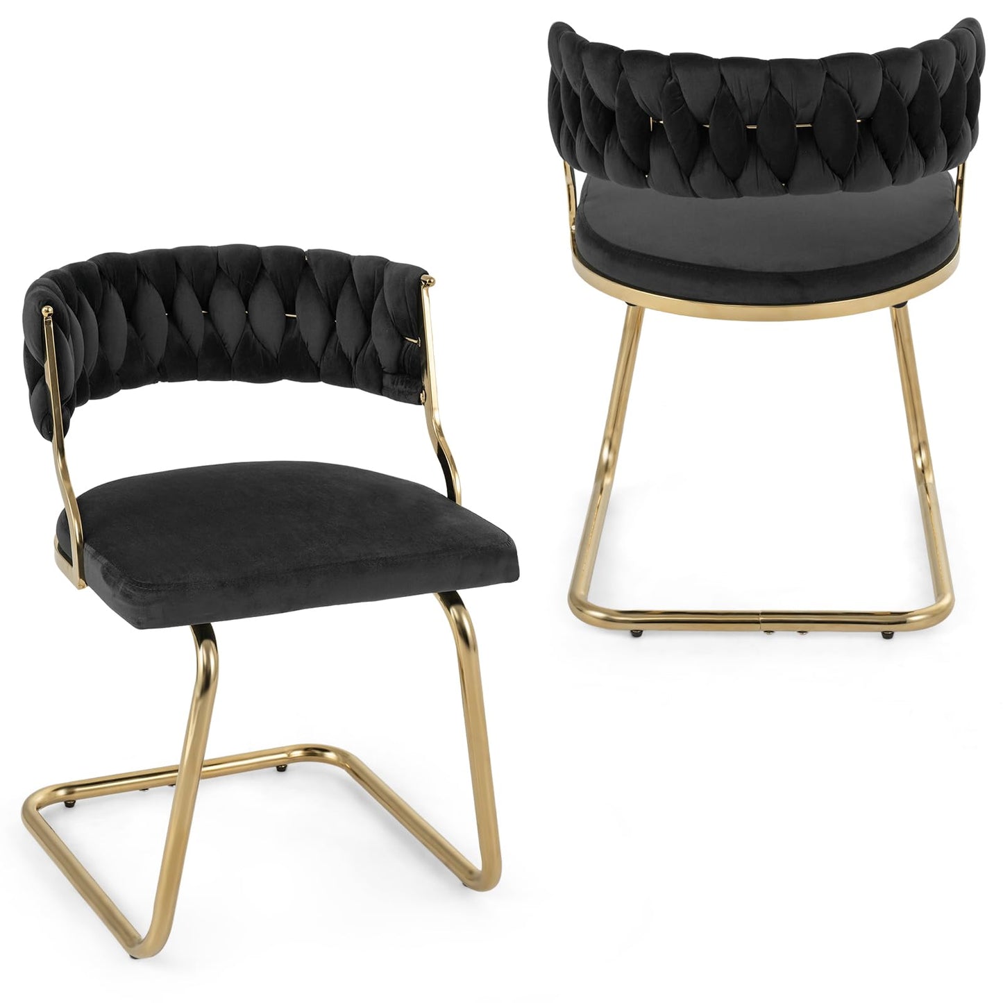 2 Pieces Velvet Dining Chairs with Curved Back and Sled Metal Base