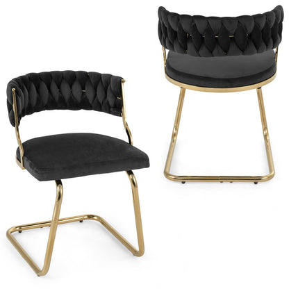 2 Pieces Velvet Dining Chairs with Curved Back and Sled Metal Base