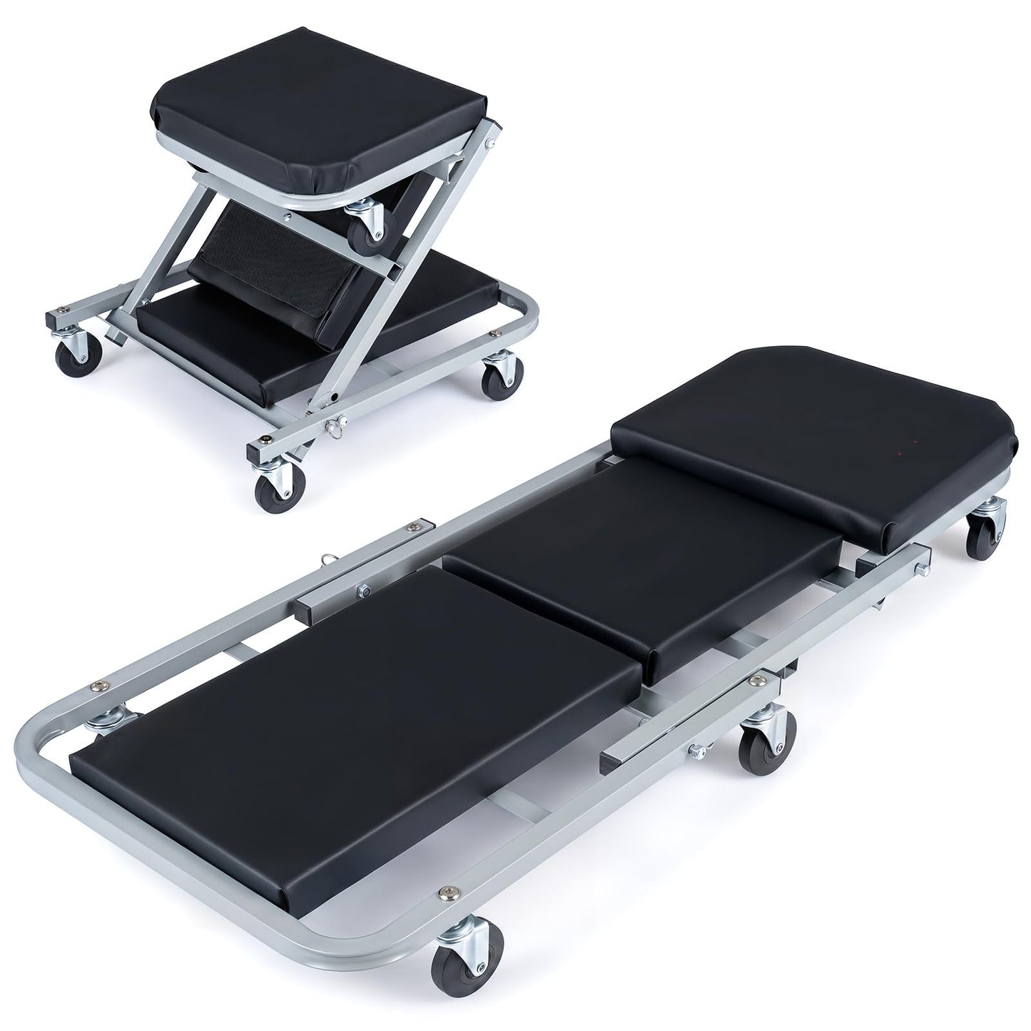 6 Rotatable Wheels, Z-Creeper Seat, Padded Mechanics Creeper Stool