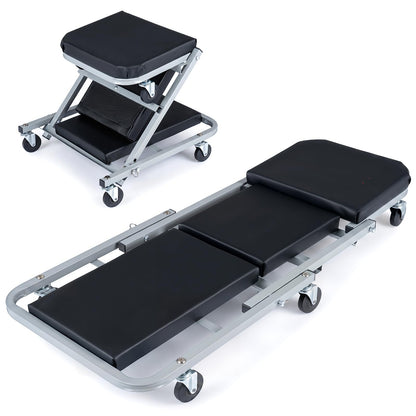 6 Rotatable Wheels, Z-Creeper Seat, Padded Mechanics Creeper Stool