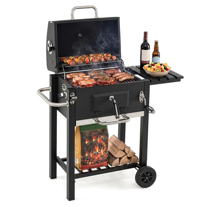 Charcoal Grill with Wheels Portable BBQ Grill with Adjustable Charcoal Tray