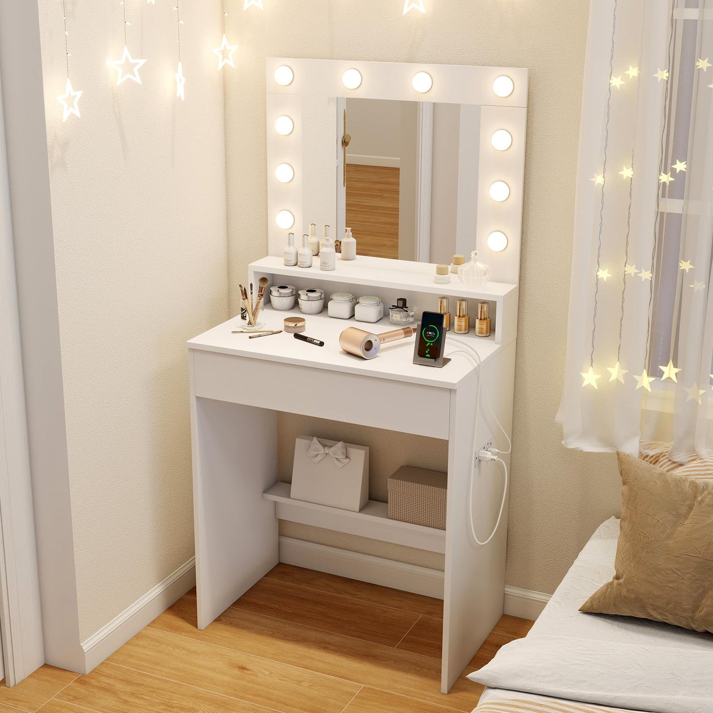Vanity Desk with Mirror and Lights
