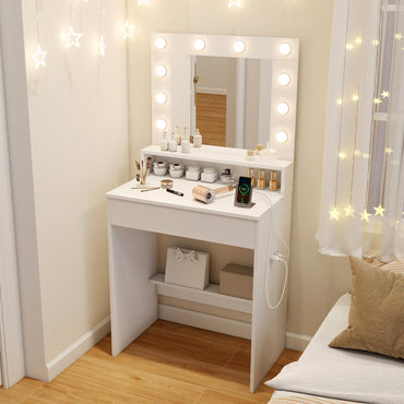 Vanity Desk with Mirror and Lights