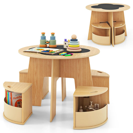 Kids Table and Chair Set, Wooden Flower Shaped Nesting Activity Desk