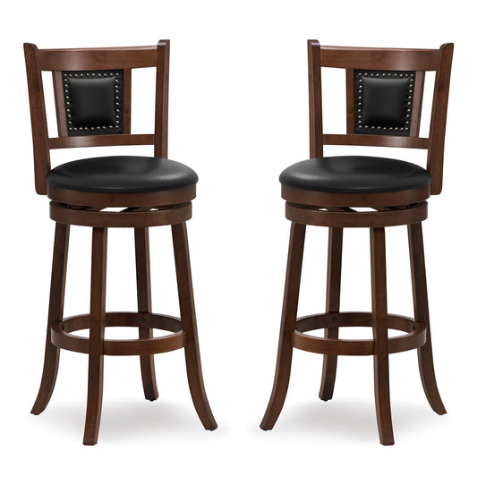 GiantexUK Bar Stools Set of 2, Swivel Upholstered Barstools with PVC Cover Seat, Curved Backrest & Footrest (46 x 50 x 110cm)