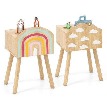 Kids Nightstand Set of 2 with Rainbow and Cloud Patterns