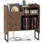 Record Player Stand with Charging Station, End Table with Display Shelves & Door