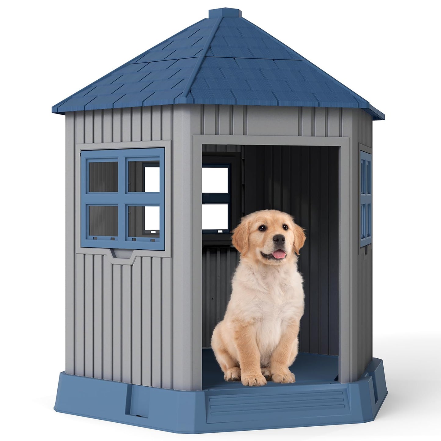 Outdoor Dog House with 2 Windows and Skylight for Small Medium Dogs
