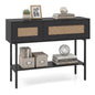 Rattan Console Table Boho Entryway Table with Flip Doors