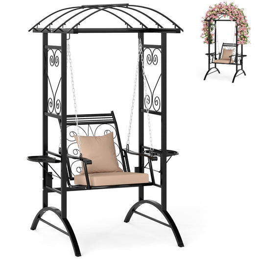 Outdoor Porch Swing with Stand, Garden Canopy Swing Chair