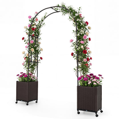 Garden Arch with Planter Box, 2M Metal Pergola Arbor Trellis with Self-Watering System