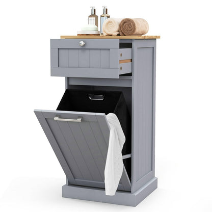 Laundry Cabinet with Basket Freestanding Tilt Out Laundry Hamper with Drawer