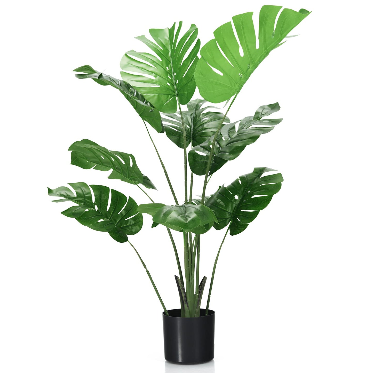 GiantexUK 1/2PCS Artificial Monstera Plants, Fake Decorative Trees with Cement Pot and 10 PEVA Leaves