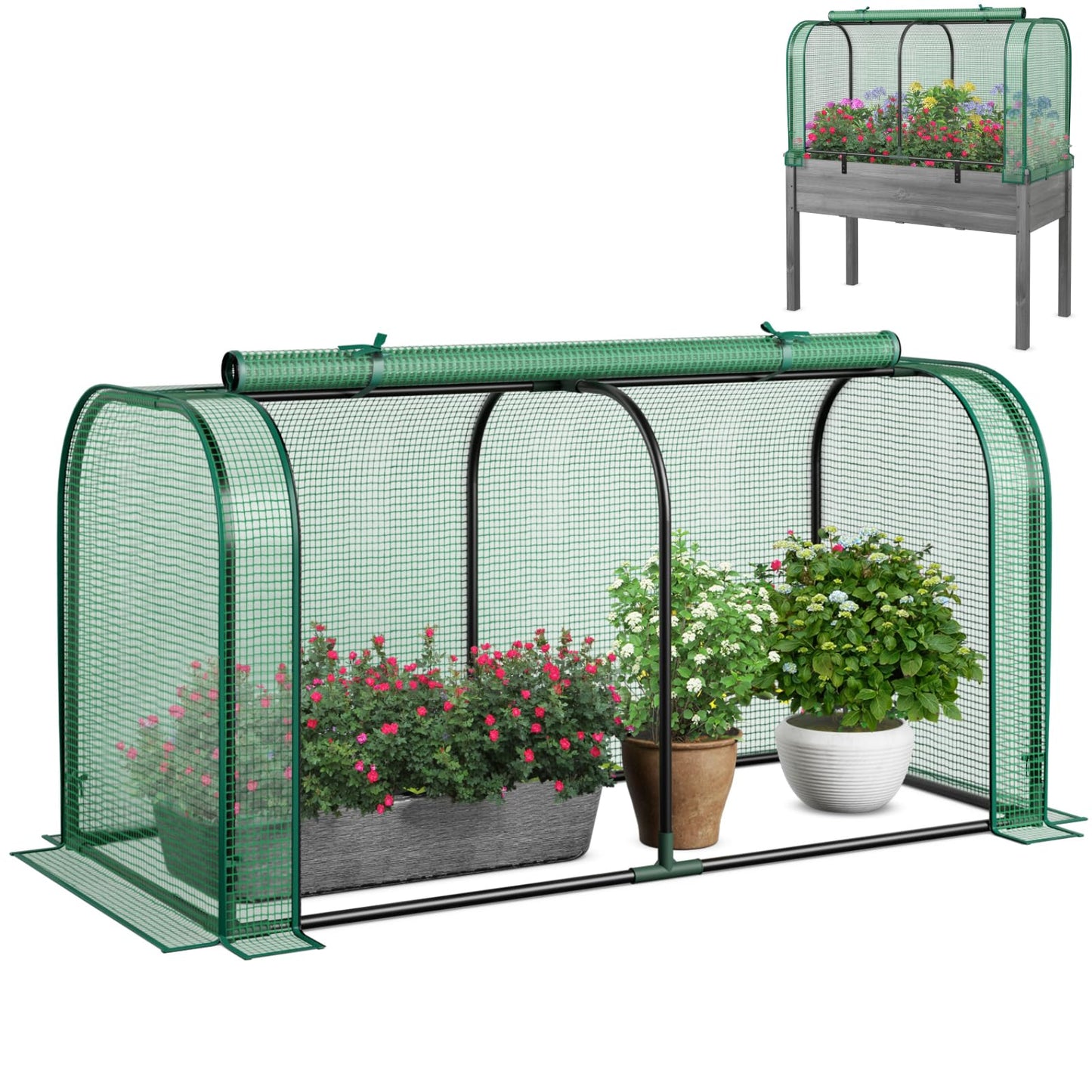 Portable Garden Patio Greenhouse with Roll-up Zipper Door and Waterproof Sun-Protective PE Cover