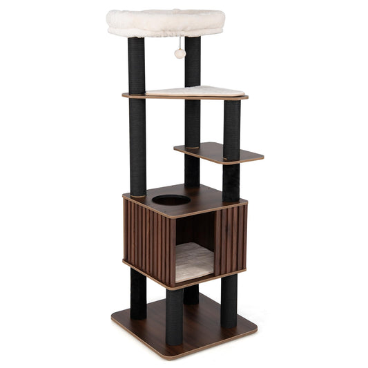 162CM Tall Cat Tree with Soft Padding and Hanging Jingling Ball