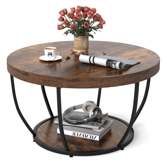 2-Tier Metal Frame Industrial Accent Cocktail Center Unit Sofa Side Tea Table