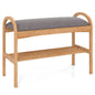 Bamboo Shoe Bench, 2-Tier Shoe Rack Organiser with Padded Seat Cushion and Shelf