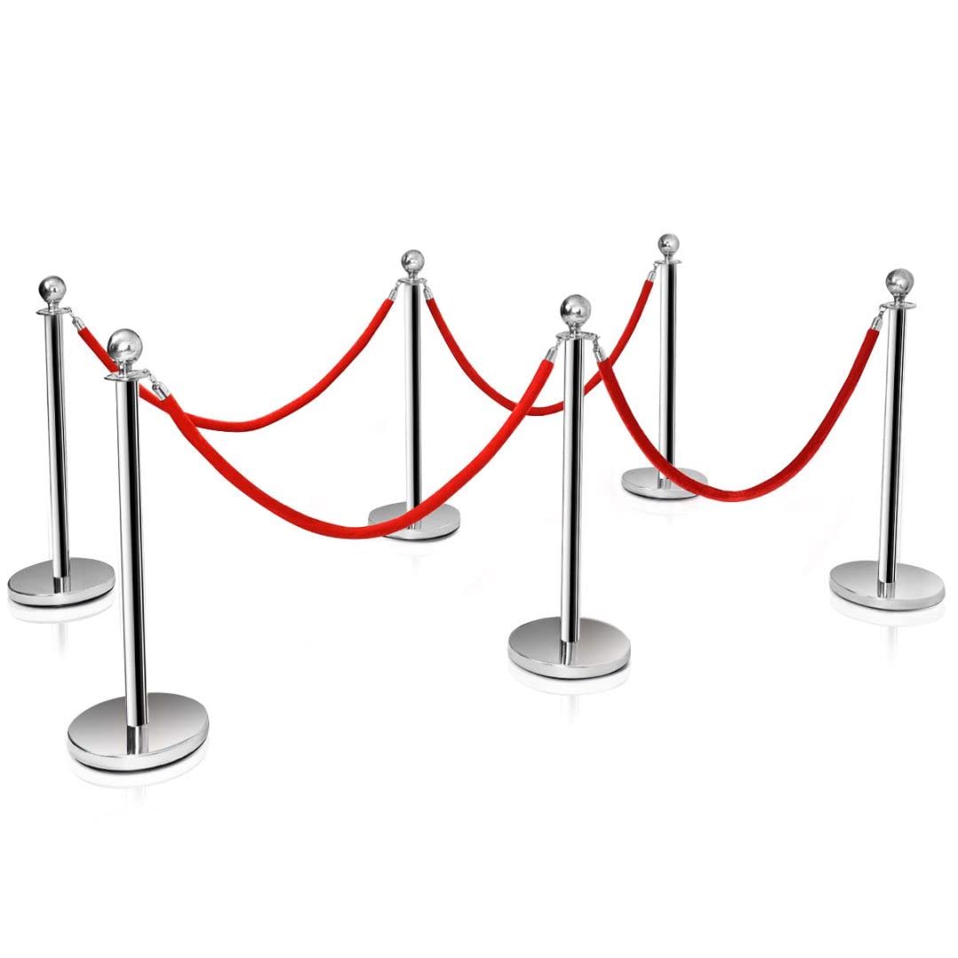Set of 6 Queue Rope Barrier, 150cm Stanchion Rope Divider with Metal Base