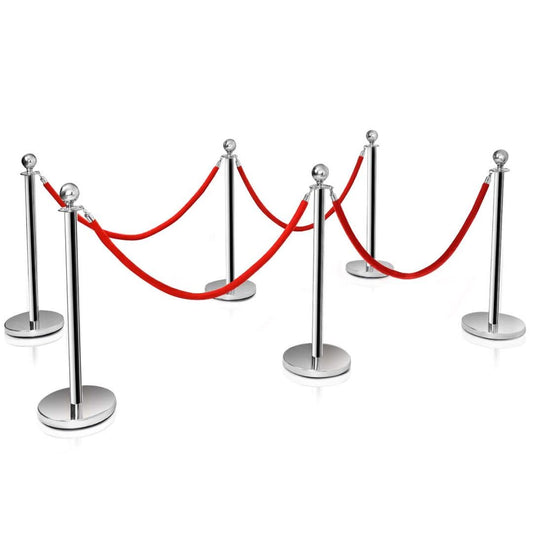 Set of 6 Queue Rope Barrier, 150cm Stanchion Rope Divider with Metal Base