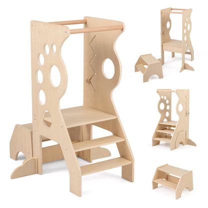 2 in 1 Wooden Standing Tower with Removable Safety Bars