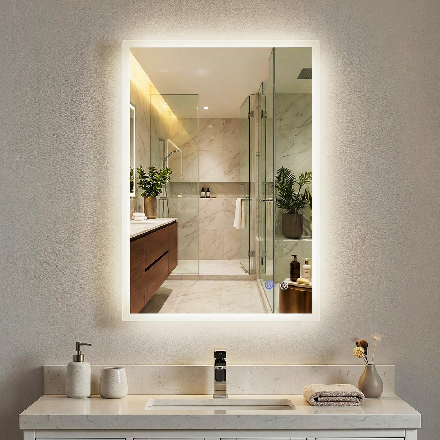 70 x 50 CM LED Bathroom Mirror with Anti-fog and Memory