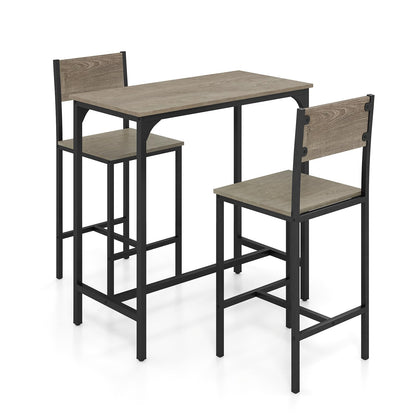 3 Piece Bar Table Set with Pub Dining Table and 2 Bar Stools for Small Space