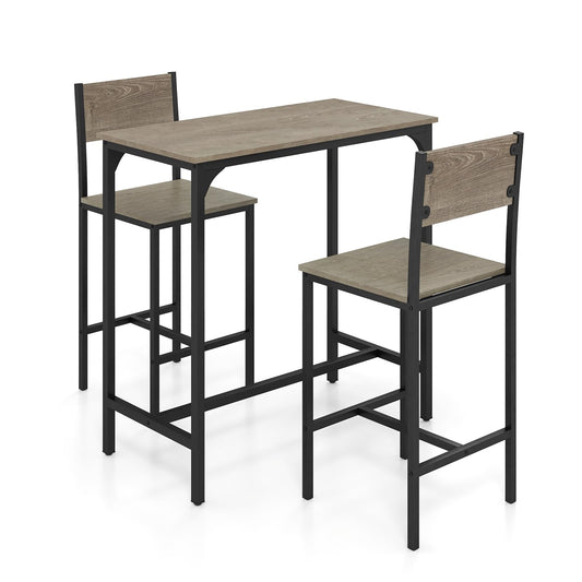 3 Piece Bar Table Set with Pub Dining Table and 2 Bar Stools for Small Space