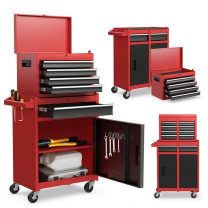 2 in 1 Lockable Metal Tool Chest with Removable Top Cabinet (with Adjustable Shelf)