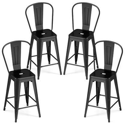 62 cm Metal Bar Stools Set of 4 with Backrests and Footrests