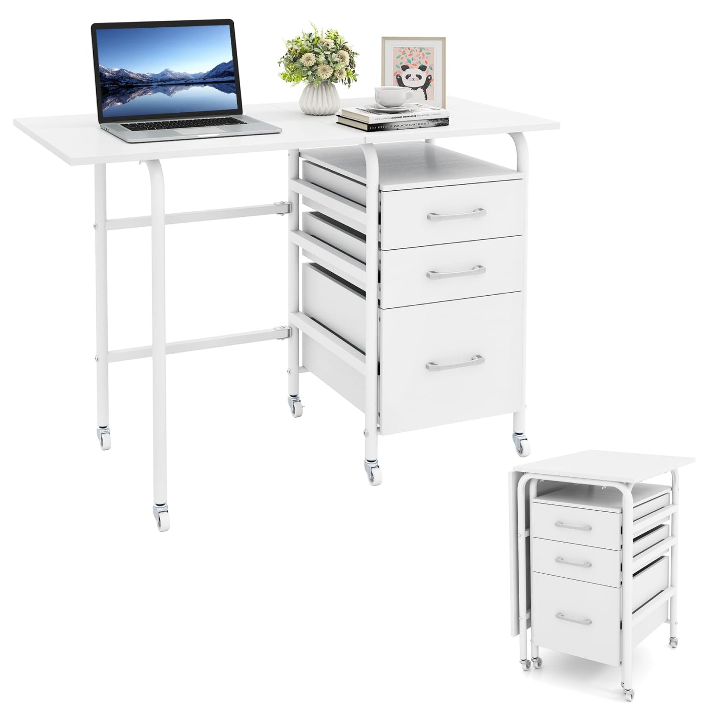 2-In-1 Folding Desk with 3 Drawers