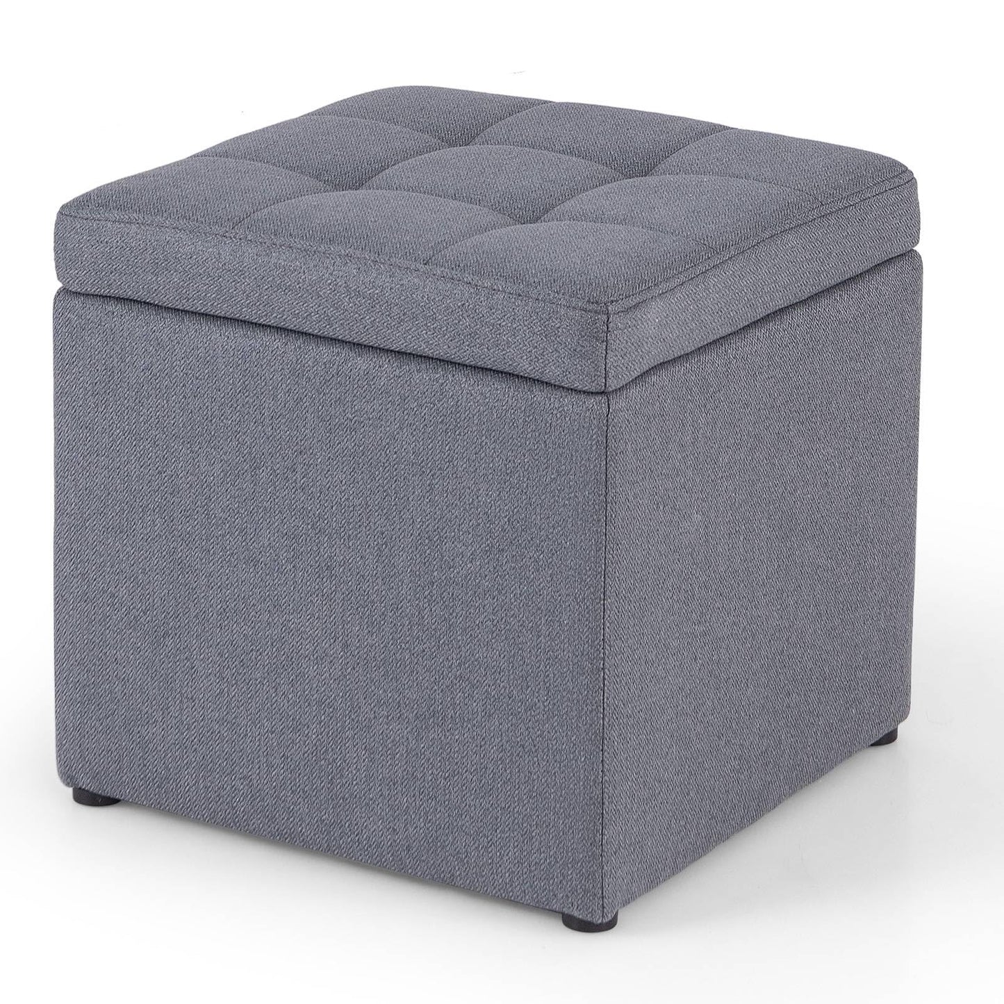 40 cm Square Storage Ottoman Linen Fabric Footstool with Lid