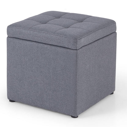 40 cm Square Storage Ottoman Linen Fabric Footstool with Lid