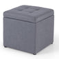 40 cm Square Storage Ottoman Linen Fabric Footstool with Lid