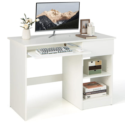Wooden Computer Desk with Pull-out Keyboard Tray and Adjustable Storage Shelves