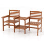 2-Seater Wooden Bench Seat with 2 Tier Coffee Table and Umbrella Hole