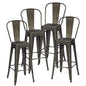 GiantexUK Bar Stools Set of 4, 76CM Seat Height Stackable Metal Kitchen Chairs with Handles, Footrests & Rubber Foot Pads