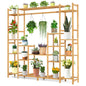 Bamboo Plant Stand, 9-Tier Flower Pots Rack with Hanging Rack, Slatted Shelves & Anti-Toppling Device