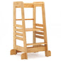 Bamboo Kids Step Stool with Height Adjustable Platform and Safety Rail
