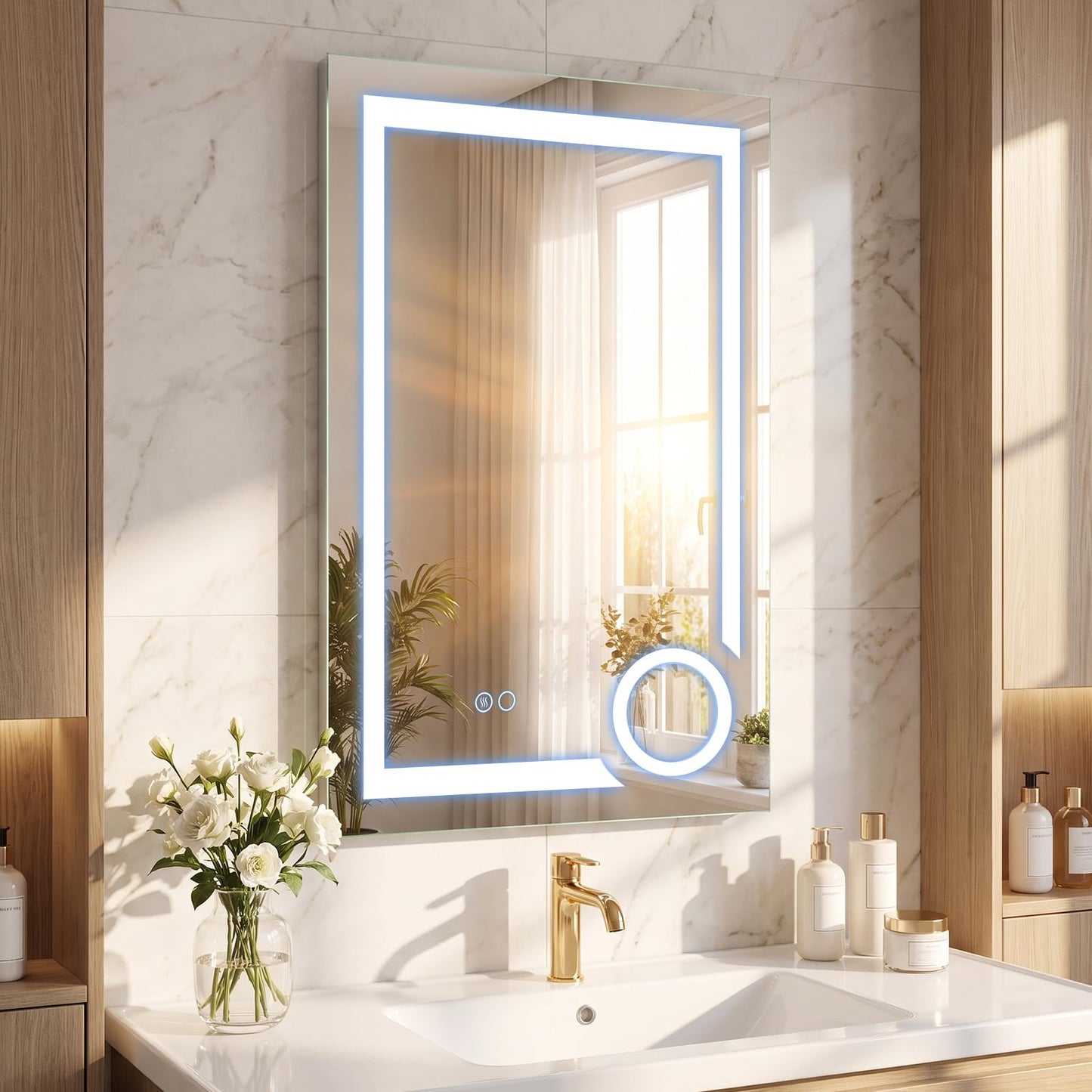 500x700mm Bathroom Mirror with LED Lights, 3x Magnifier, Anti-Fog