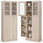 Kitchen Pantry Storage Cabinet with Glass Doors and Storage Shelves
