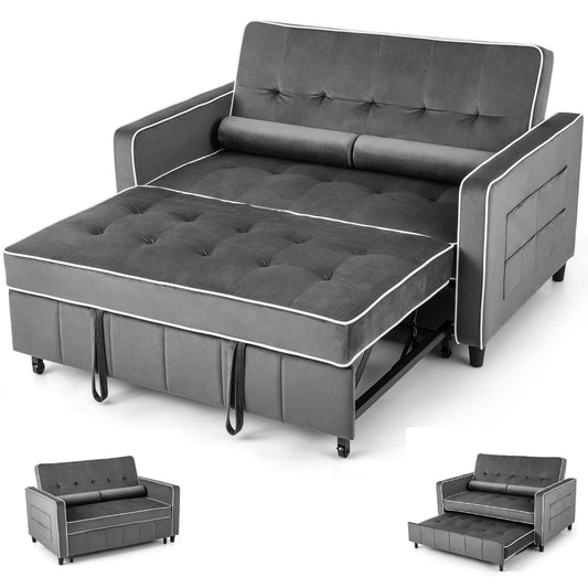 2-Seater Convertible Pull Out Sofa Bed with Adjustable Backrest and Pillows