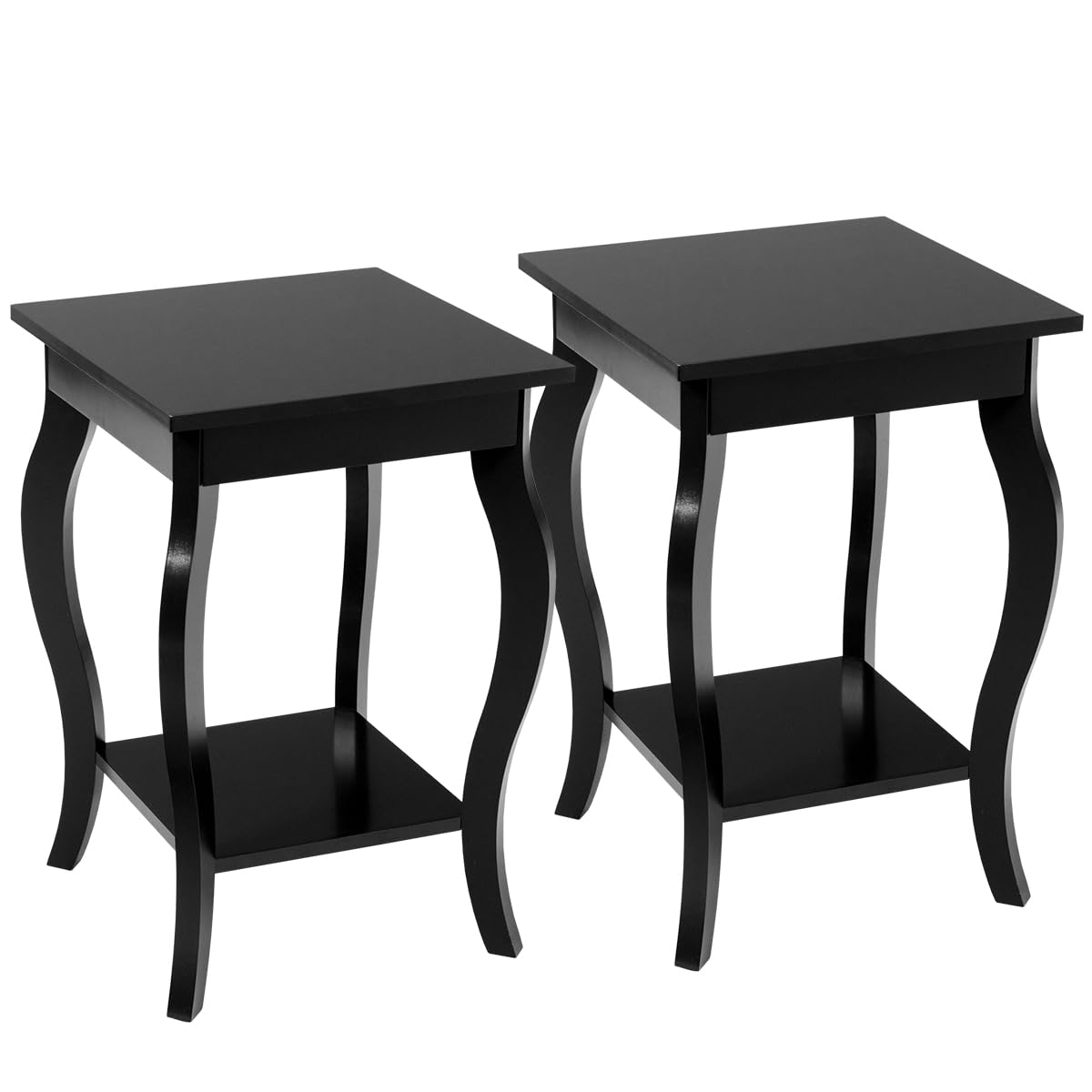 Accent End Table with Elegant Curved Legs and 2-Tier Open Storage Shelves