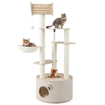 141cm Tall Wooden Cat Tree for Indoor Cats Solid Plywood Multi-Level Kitten Tower