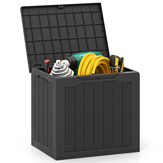 96L Outdoor Storage Box with Lockable Lid and Wicker-Woven Texture