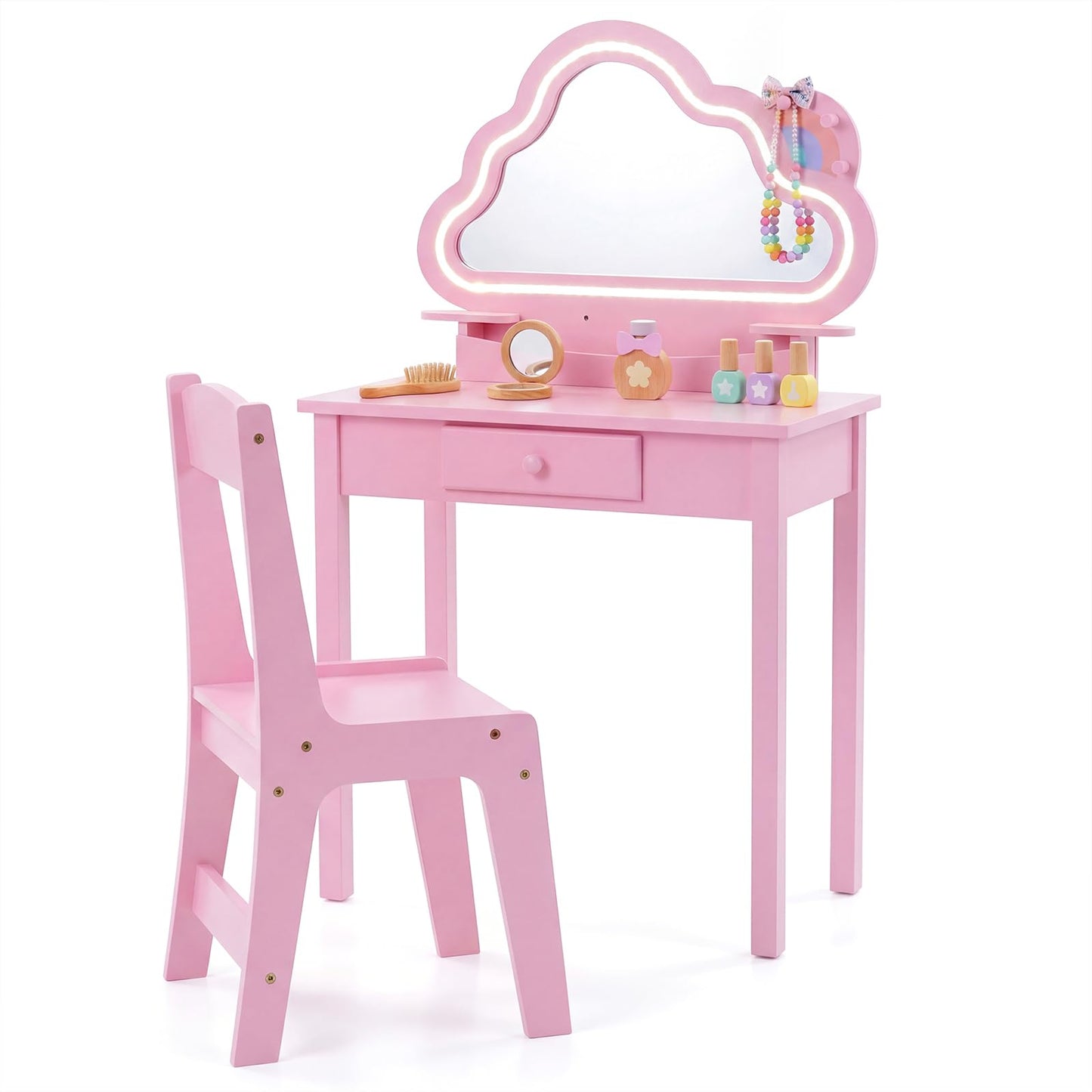 Kids Vanity Table and Chair Set, Children Dressing Table