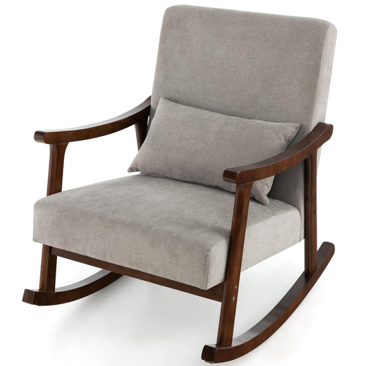 Nursery Rocking Accent Chair Rocker Armchair with Rubber Wood Armrests