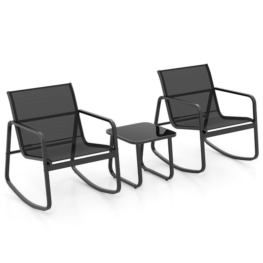 3-Piece Garden Furniture Set with Tempered Glass Table and Chairs