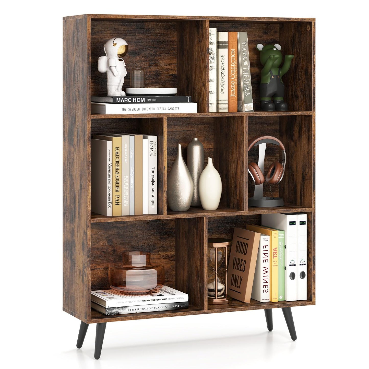 Bookcase 80/100/120/140 CM Storage Organizer with 4/5/5/5 Tapered Metal Legs