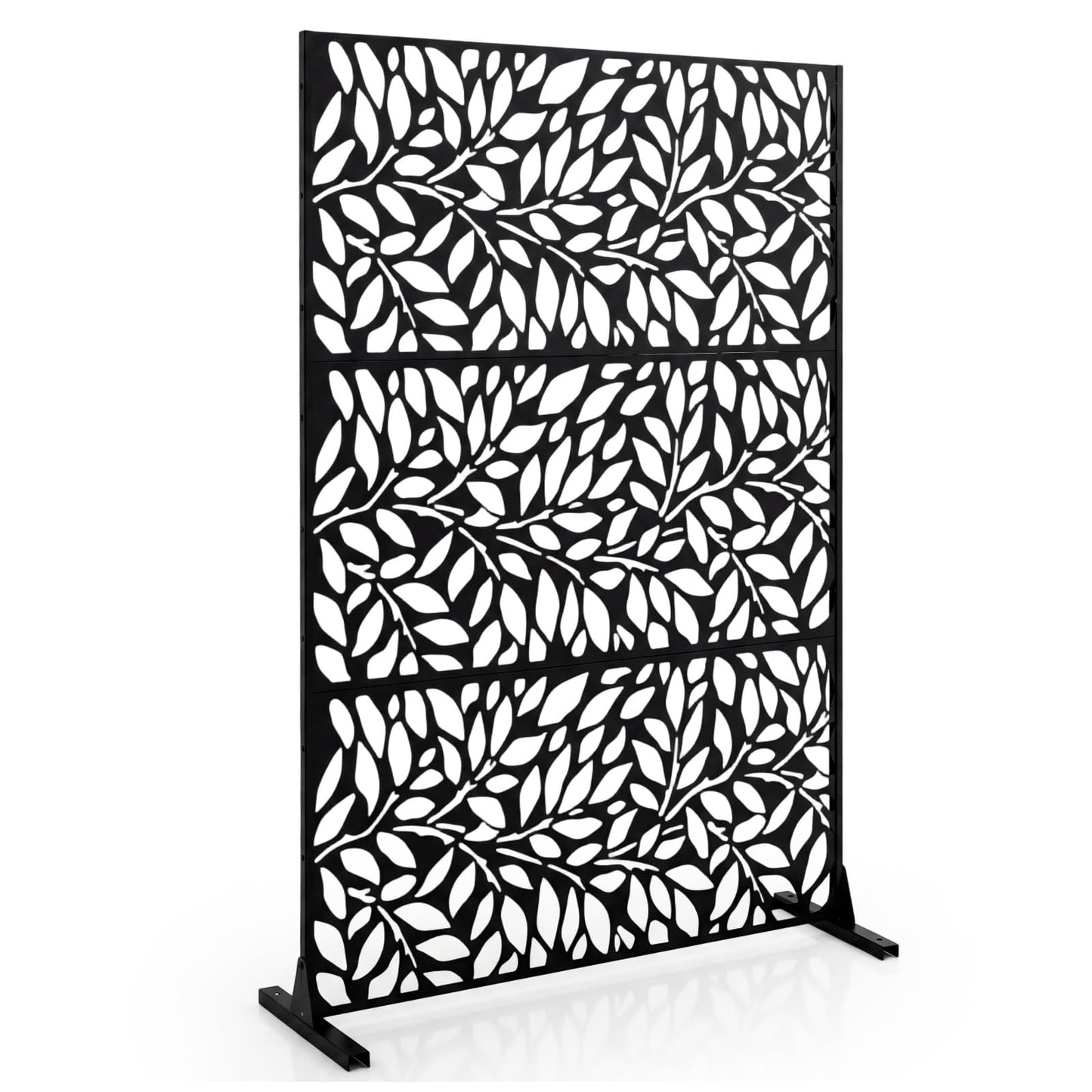 Decorative Garden Privacy Screen with Stand, 183x121cm Freestanding Metal Outdoor Divider