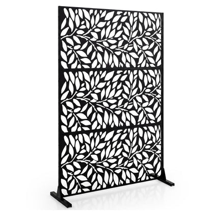 Decorative Garden Privacy Screen with Stand, 183x121cm Freestanding Metal Outdoor Divider
